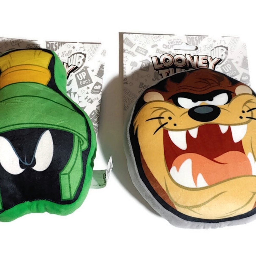 NEW! MARVIN THE MARTIAN & Taz  DOG TOY LOONEY TUNES PLUSH FACE w/ SQUEAKER